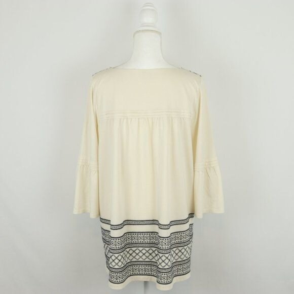 J. Jill Women's Large Petite Cream Black Embroidered Bell Sleeve Knit Blouse - Picture 3 of 9